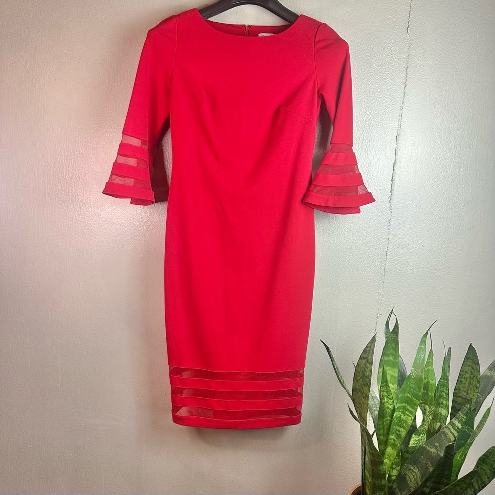 Calvin Klein Ruby Bell Sleeve Sheath Dress Sz 4 - Picture 3 of 12
